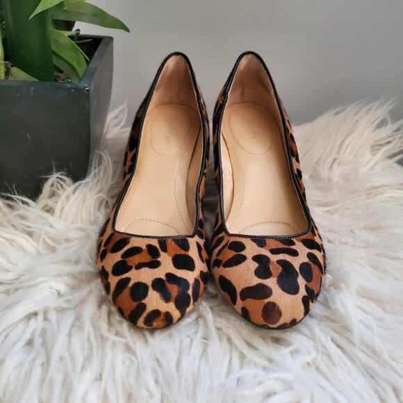 Calvin Klein Saxton Leopard Print Calf Hide Wedge Heels 7.5 - Picture 1 of 11